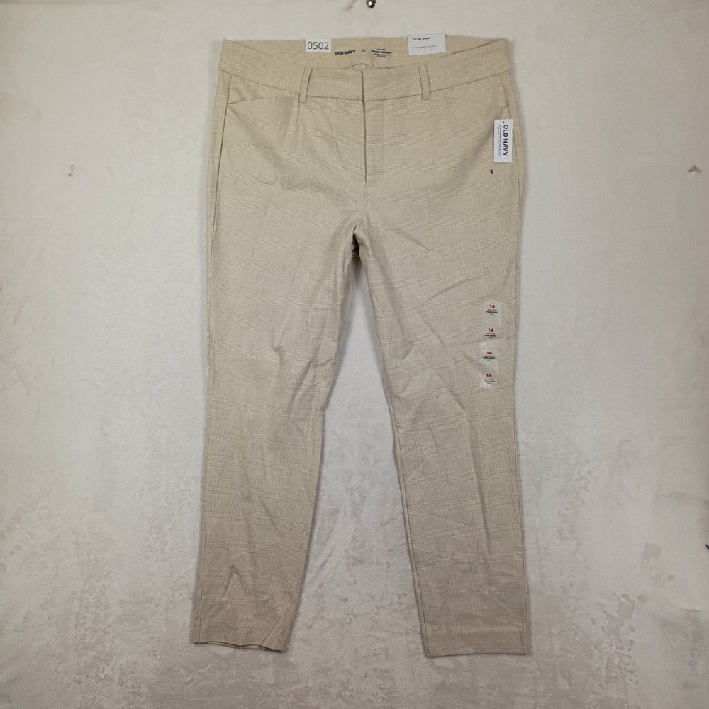 Old Navy Pixie Skinny Pants Womens 14 Beige Plaid Slim Fit Work Wear Office Wear